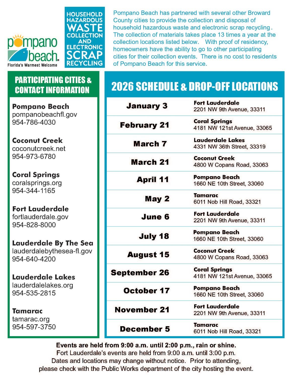 Household Hazardous Waste Schedule