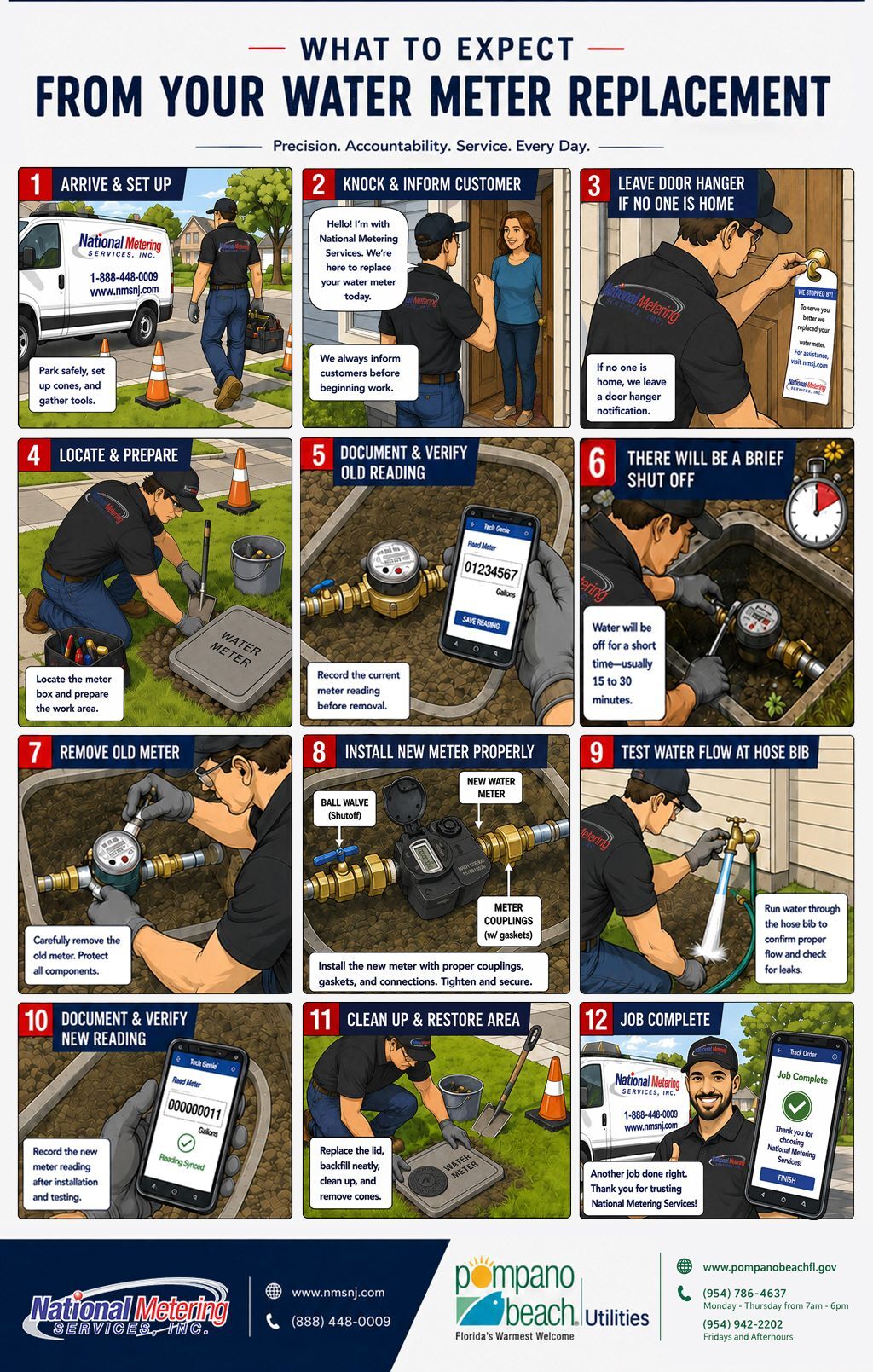 What to expect during your water meter replacement. An accessible text description is available below.