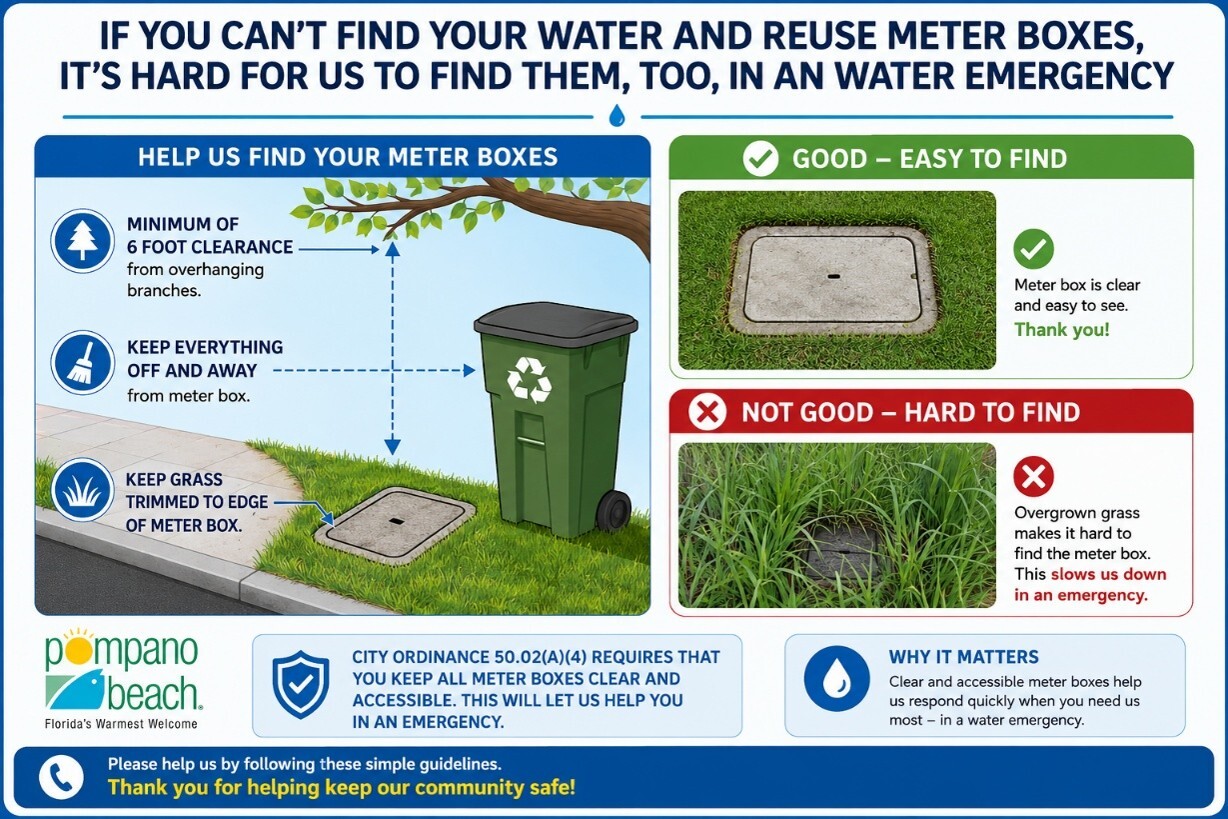 Guidelines for keeping water and reuse meter boxes clear and accessible. An accessible text description is available below.