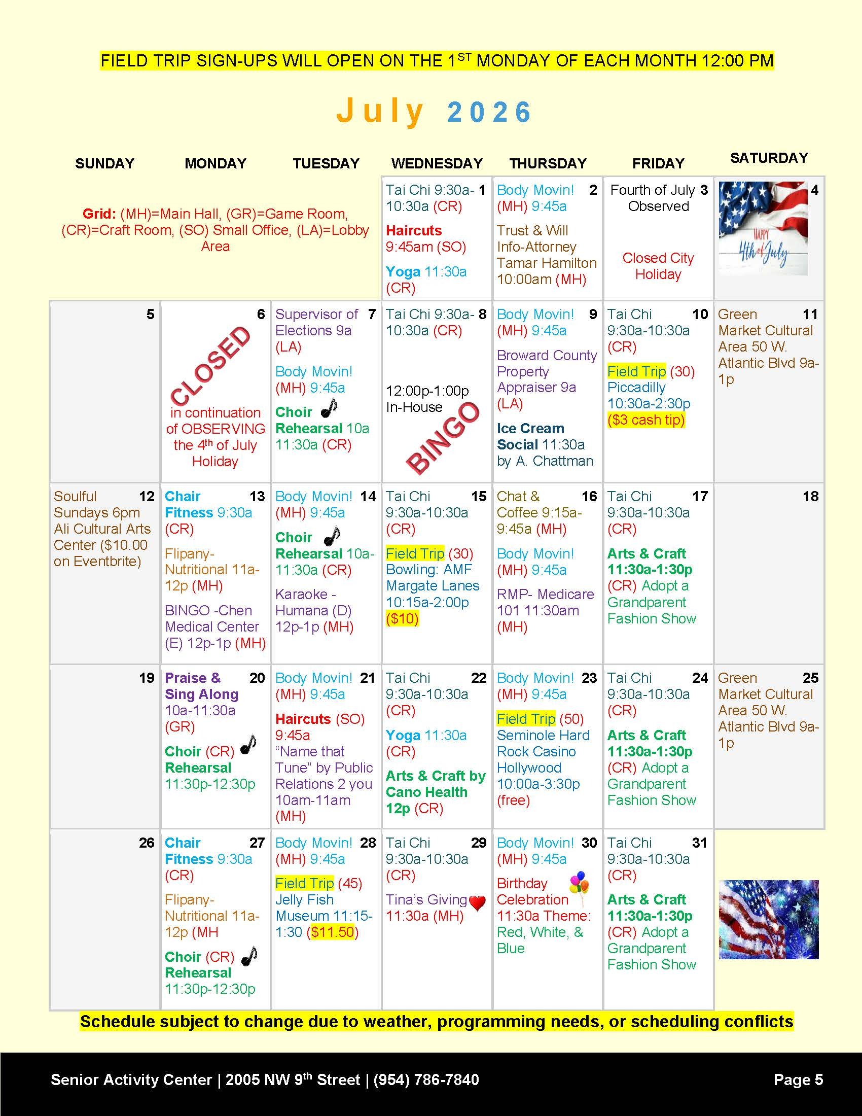 SAC July Calendar